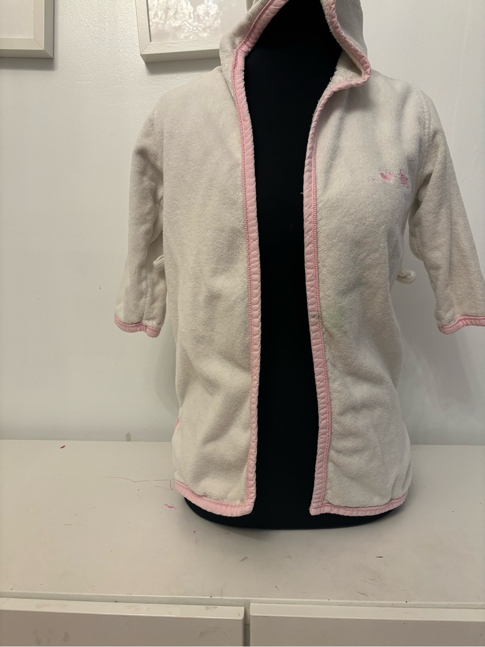 Kids Hooded One-Piece Jacket in White and Pink